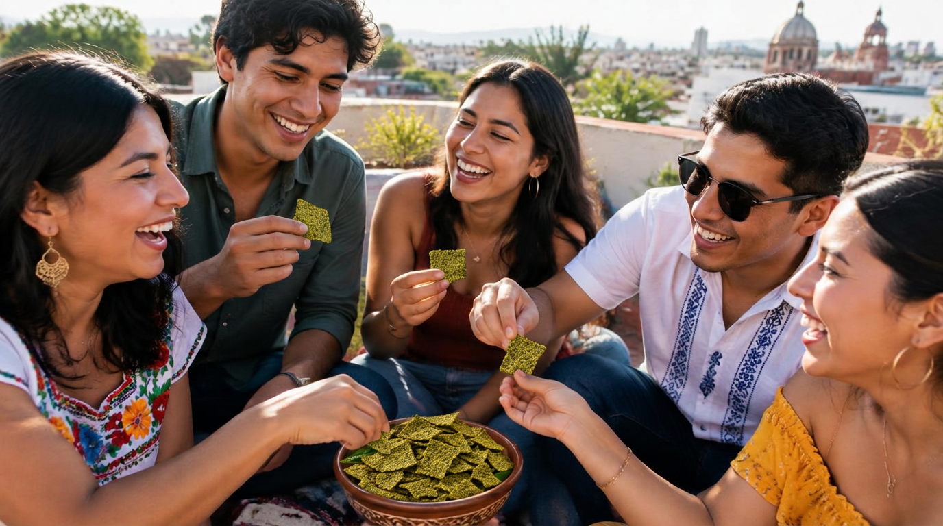 Amigos compartiendo totopos